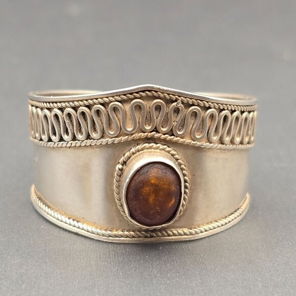 VTG Sterling Silver 925 Baltic Amber Ring Size 13.5 Wide Band Turkish Style 3.95 - Picture 1 of 10